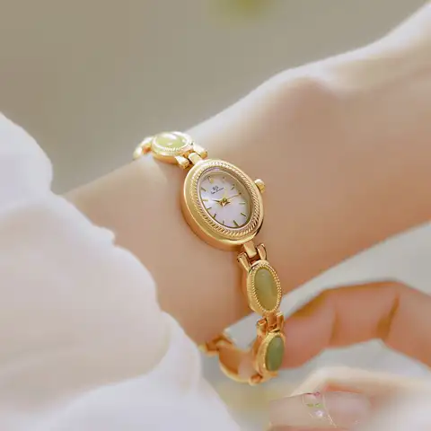 Women's Watch Ladies Bracelet Luxury Brand Waterproof Retro Natural Dongling Stone Hotan Jade Advanced Chain Watches Gift