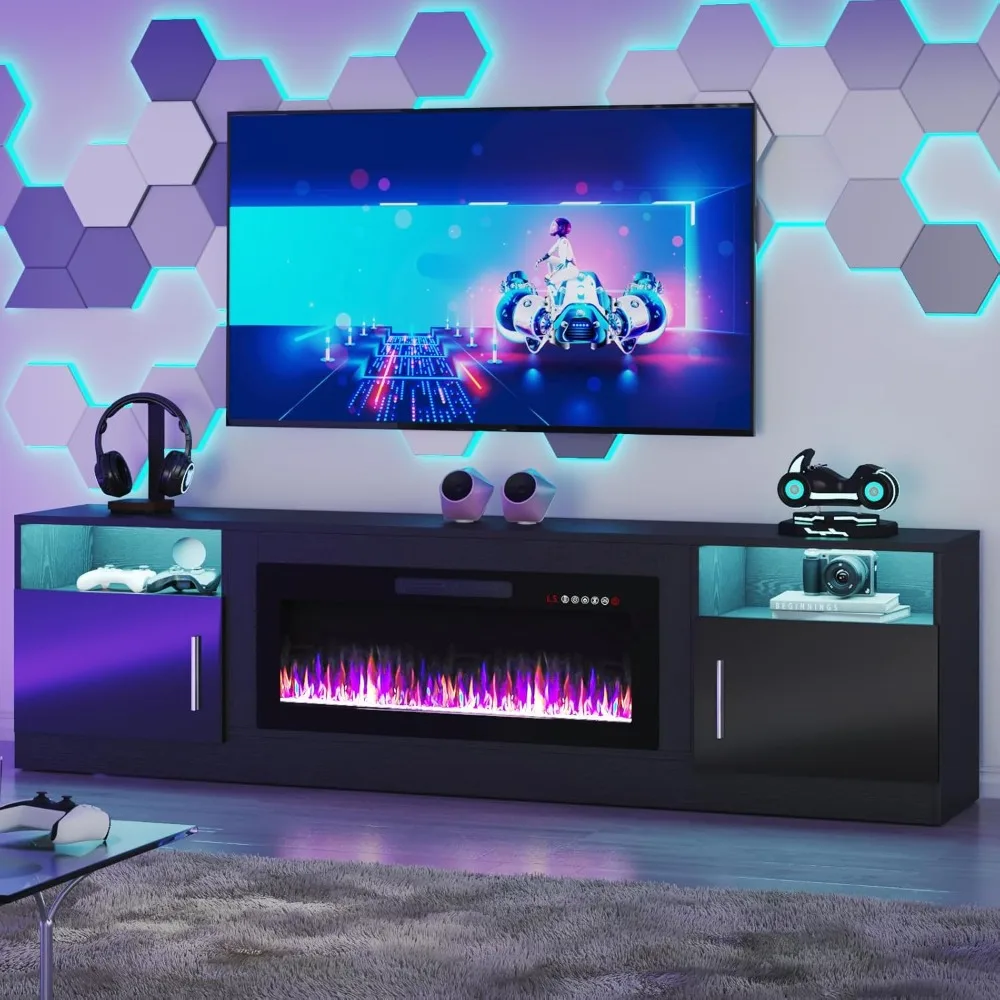 

Fireplace TV Stand with 36" Fireplace，80" TV Stand with LED Light for TVs Up to 85" Highlight Storage Cabinets
