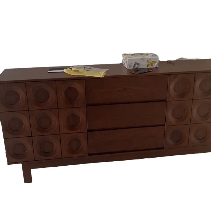 

Retro solid wood dining side cabinet simple medieval storage cabinet living room glass