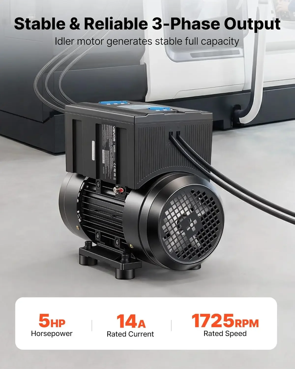 Single Phase to 3-Phase Rotary Converter, 5HP 14A 208-240V Input/Output Rotary Phase Converter - Expandable to Higher