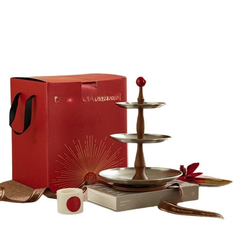 

Living room coffee table household multi-layer medieval style solid wood afternoon tea snack cake rack candy fruit plate