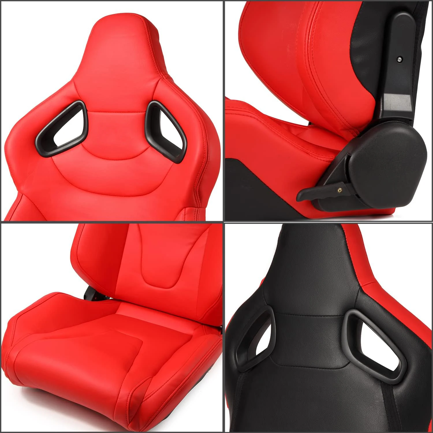 1093 Red Wide Big Size Universal High Quality Leather Car Adjustable Sim Bucket Racing Seats