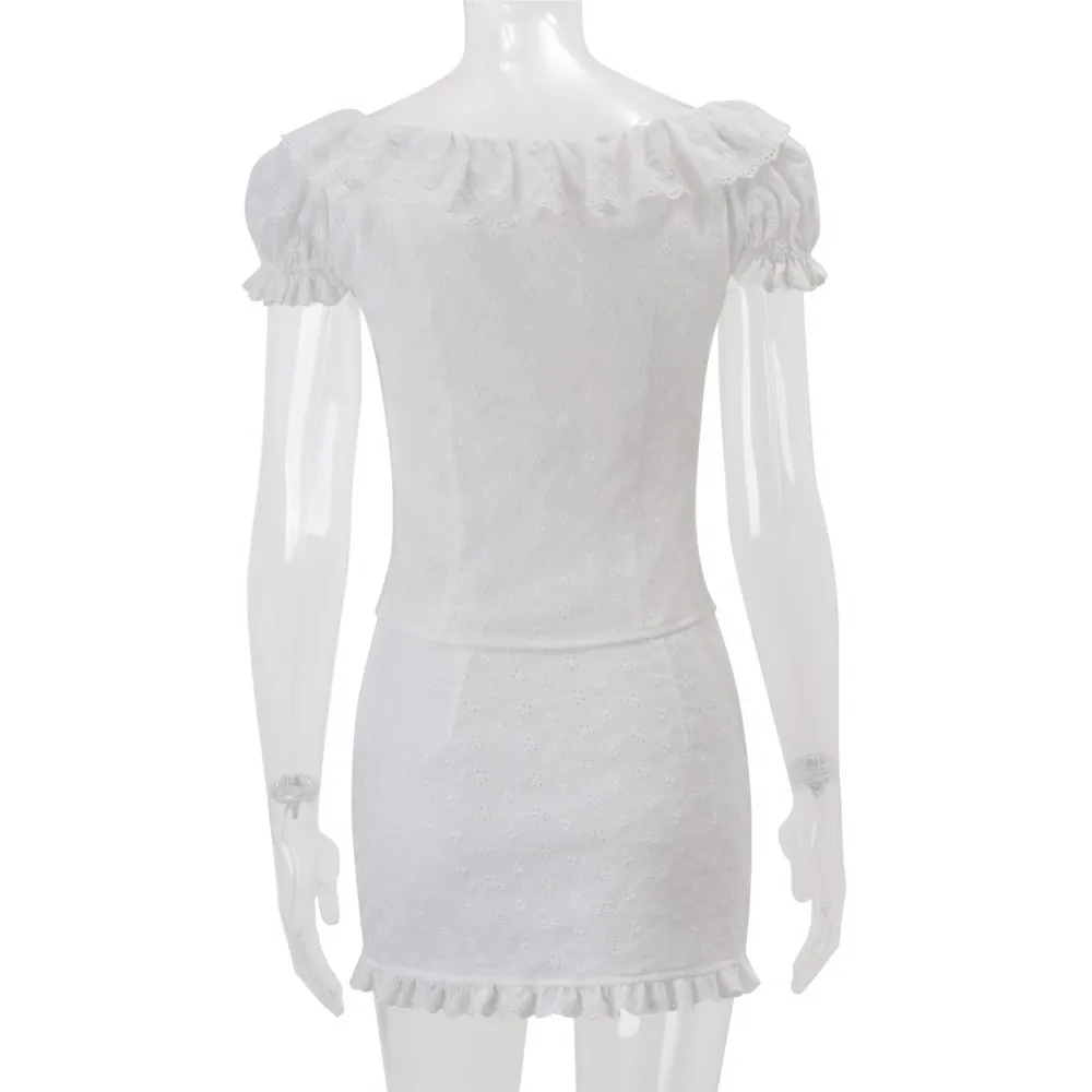 Woman 2 Piece Set Outfit Short Sleeves Tops Sexy Mini Package Hip Skirts Solid Color Two Piece Outfits 2026 New Summer French