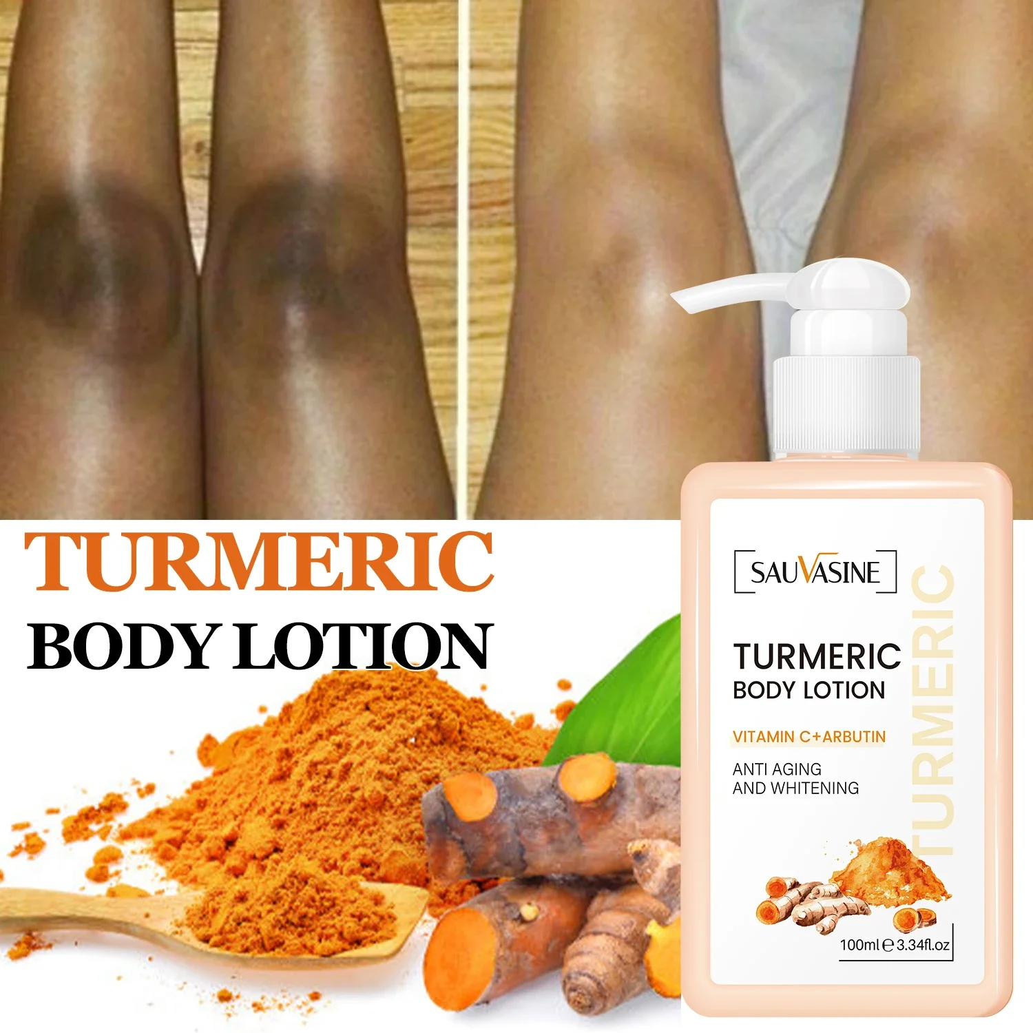 

100ml Body Whitening Cream Turmeric Body Lotion Anti Aging Long-lasting Moisturizing Smooth Skin Lightening Cream for Skin Care