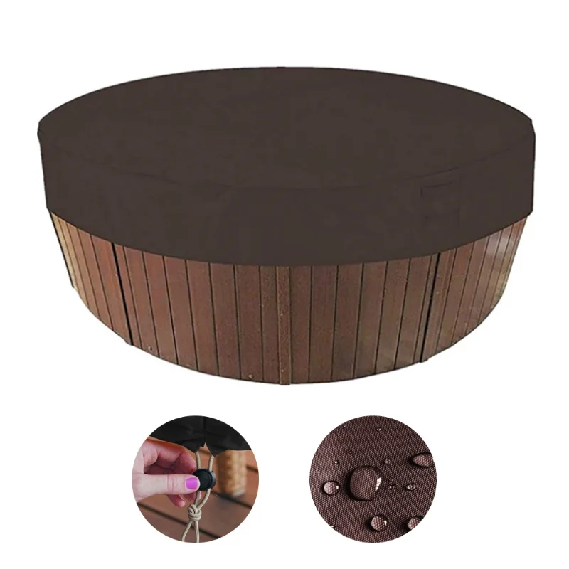 Round Hot Tub Cover Pool Dust Cover Bathtub Drawstring Oxford Cloth Cover For Outdoor Pool Brown