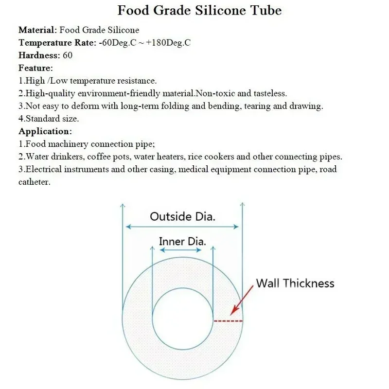 Tubo de silicone flexível transparente de 1m, grau alimentício, insípido, resistente a altas temperaturas, mangueira de borracha de silicone macia