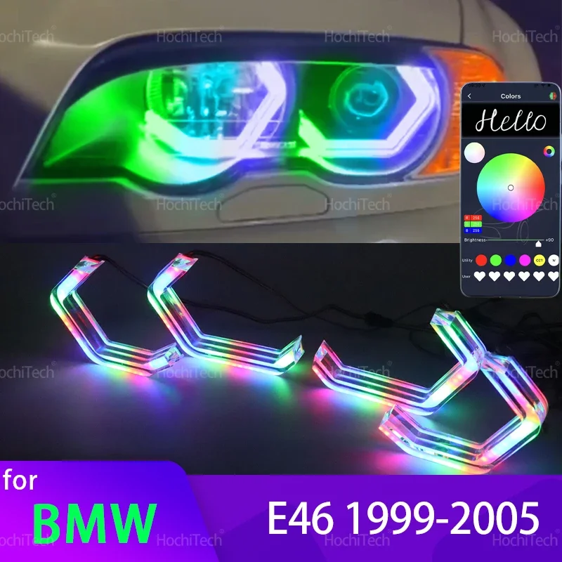 For BMW 3 Series E46 Sedan 1999-2005 316i 318i 330i 325i 318d 320d 335i M4 Style Multi Color RGB LED Angel Eyes Kit Rings