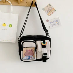 Bolsos Kawaii de estilo japonés para mujer, bolso de nailon de colores de retales, bolso de hombro multibolsillos, bolso escolar para estudiantes, bolsos cruzados