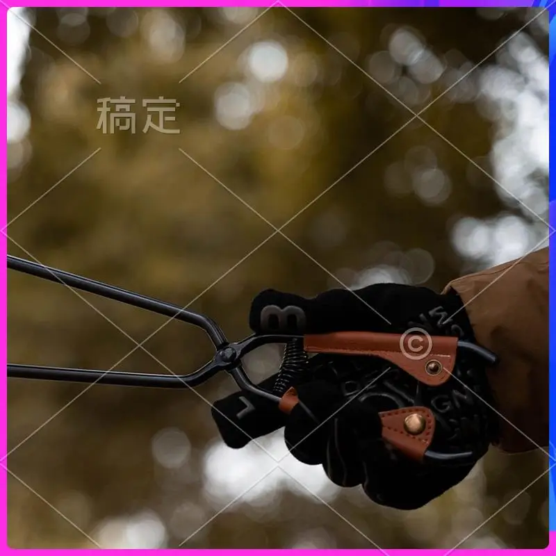 AUU-التخييم النار شواء مكافحة السمط الفحم ملقط المحمولة الكربون الصلب النار ملقط الحطب مع غمد الجلود #5