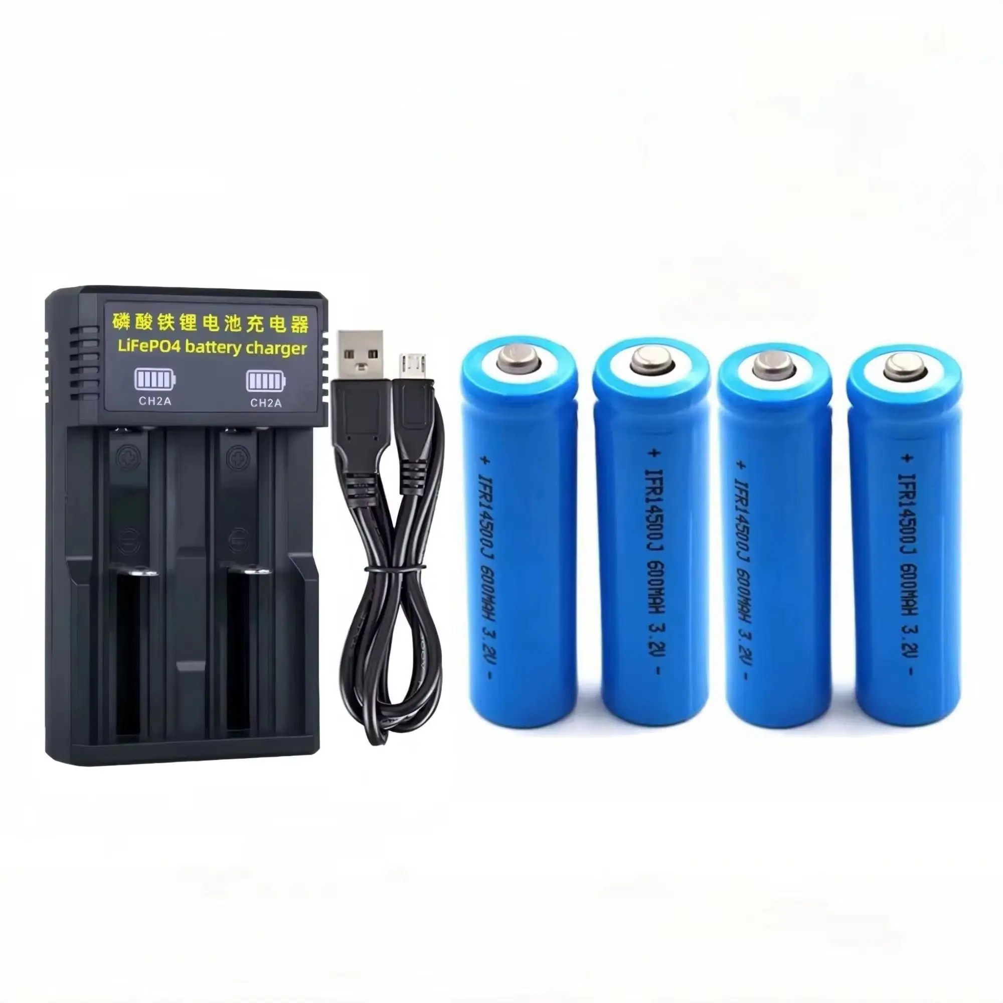 

4 шт. аккумулятора LiFePO4 14500 3.2V 600mAh, зарядное устройство для LiFePO4 аккумуляторов, для бритв, электрических зубных щеток, микрофонов, весов, дверных звонков