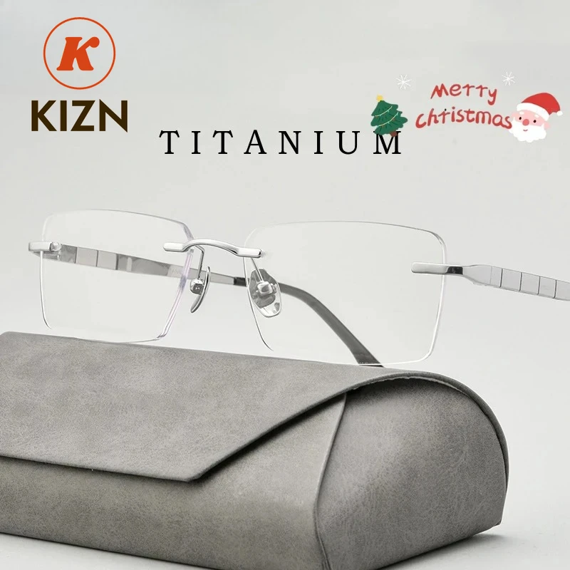 نظارات KIZN بدون إطار خفيفة للغاية للأعمال مربعة جديدة، نظارات طبية بدون إطار من التيتانيوم النقي