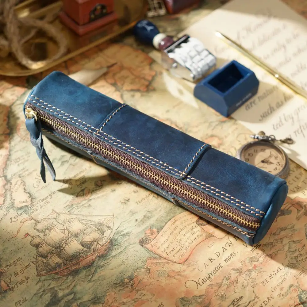Large Capacity Pencil Case Large Capacity Faux Leather Pencil Case Retro Zipper Closure Stationery Storage Pouch for Students