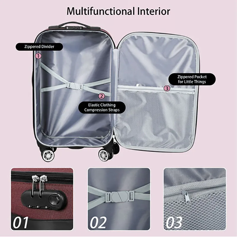 Valise de Voyage Oxford Grill Maletas Viaje, 20 Pouces, avec Roues, Sac de Luxe de Styliste