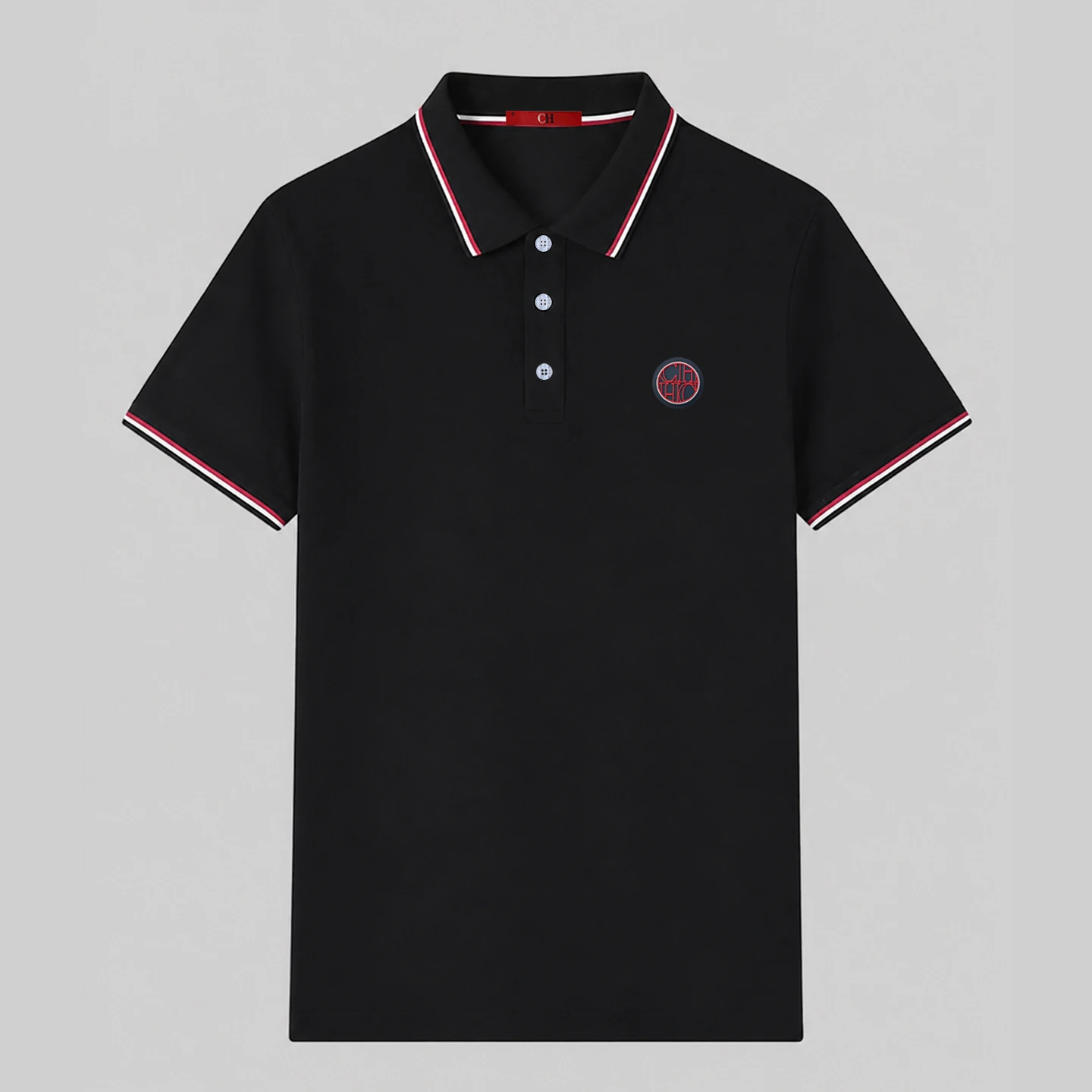CH Herren Casual Fashion T-Shirt Einfarbig Kurzarm-Oberteil Sommer Streetwear Basic Tee Rot-Weißer Besatz Rundhals Herrenbekleidung – Detail 2
