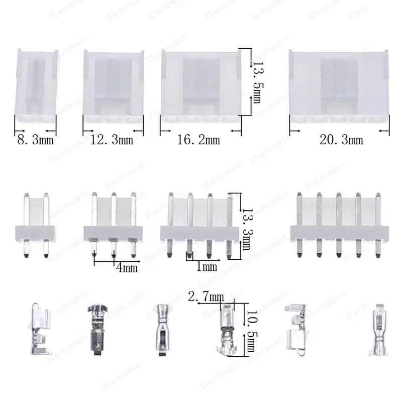 180pcs 2p 3p 4p 5pin VH3.96mm Pitch Terminal Housing Header terminal Connector with box connector Assortment kit