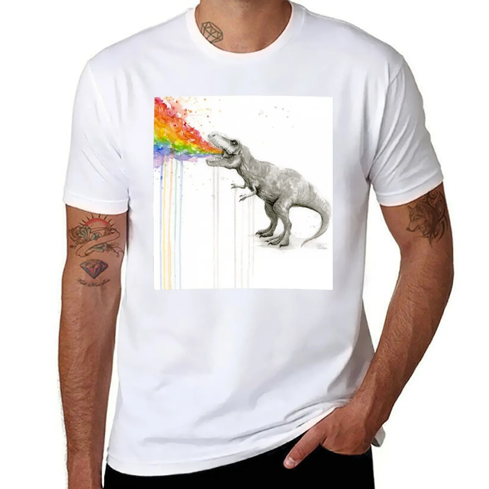 

T-Rex Rainbow Puke T-Shirt t shirts cotton 100% man t shirts for men casual T-Shirt