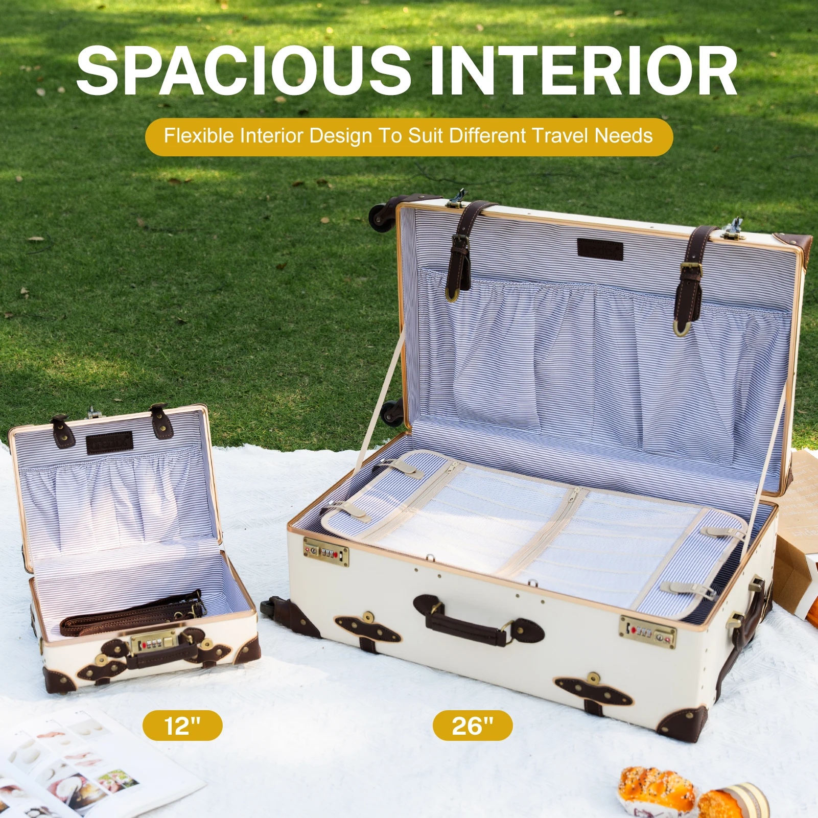 Urecity Luggage Sets 3Pcs Suitcase PU Leather Carry on Luggage Travel Suitcase with Spinner Wheels and TSA Lock, Lightweight