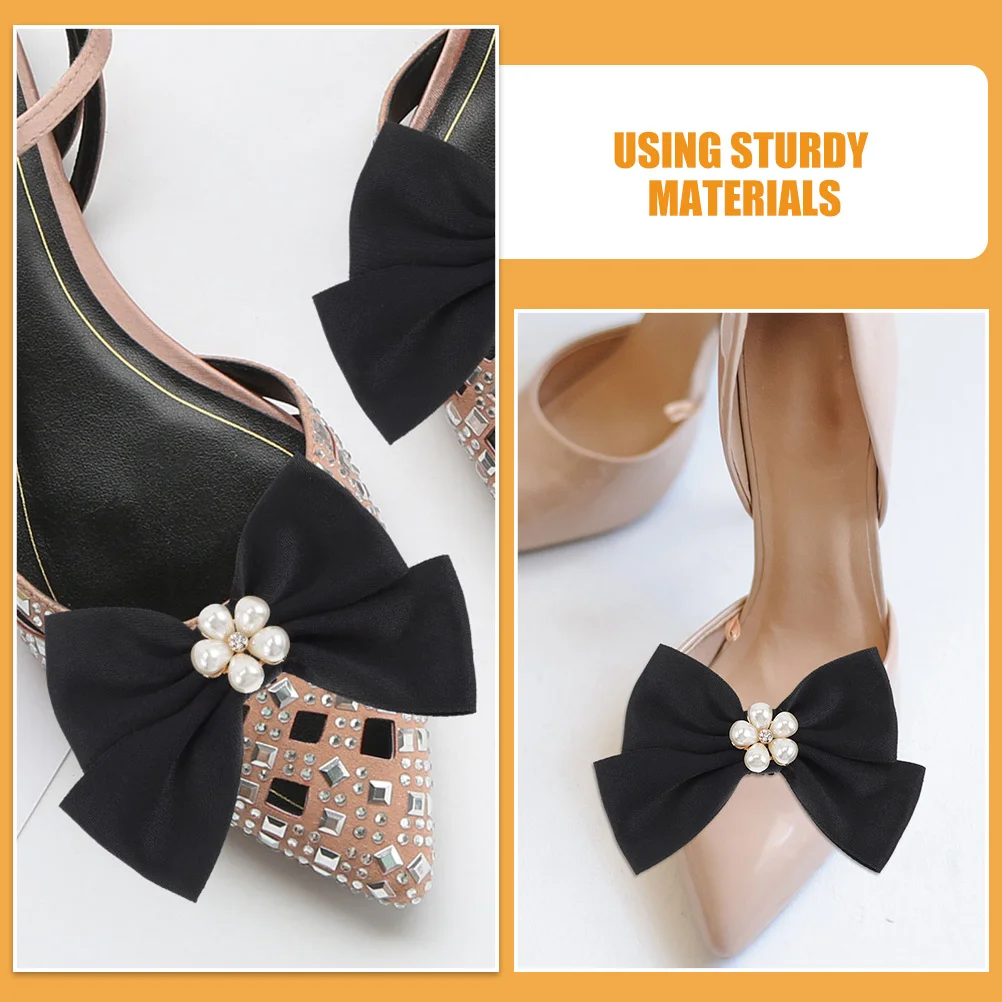 

2Pairs Bowknot Shoe Clips Imitation Pearl Decorative Buckle for Women Wedding Party High Heel Accessories Shoe Charm Dress Up