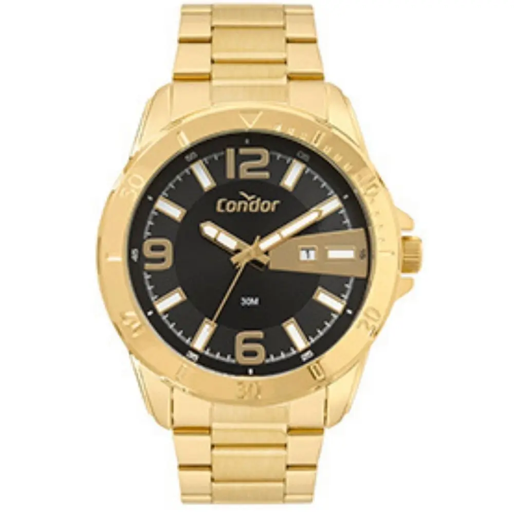 Relogio Masculino Dourado Condor Original Calendário Lindo Relógio