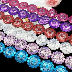 1 Yards Lace Fabric Sequins Flowers Embroidered Ribbon Collar Trim Applique for Wedding Dress Sewing