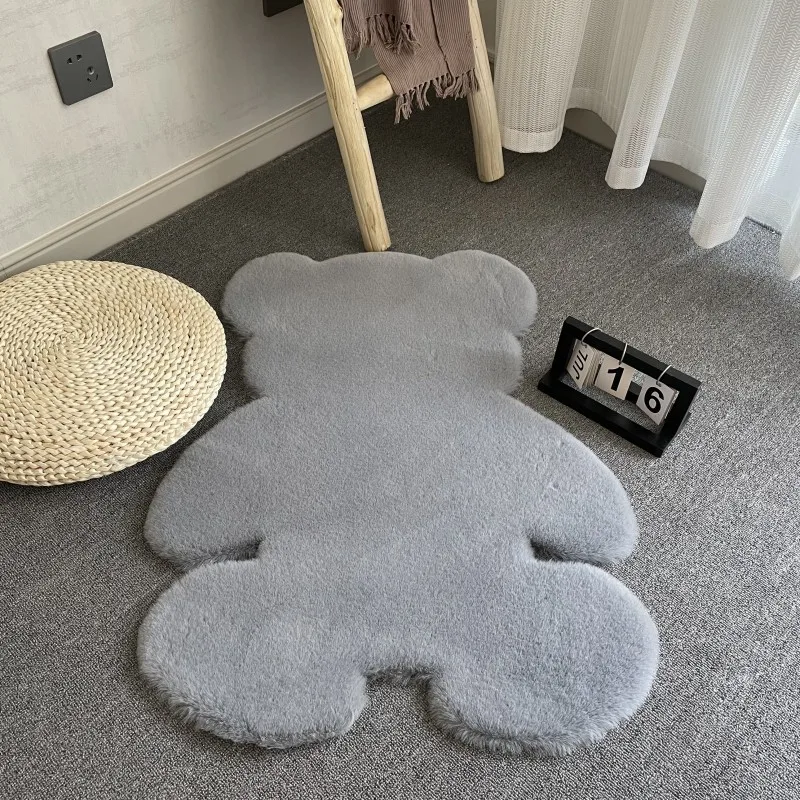 Tapis de sol en fourrure pelucheux en forme d'ours, antidérapant, Super doux, pour chambre d'enfant, housse de chaise/canapé