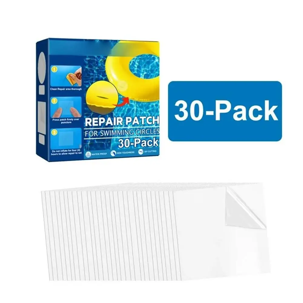 30 Stück/Box 22g Schwimmring-Reparaturflicken Selbstklebender Futterflicken Aufblasbares Schwimmboot Wasserdichter Dichtungsaufkleber