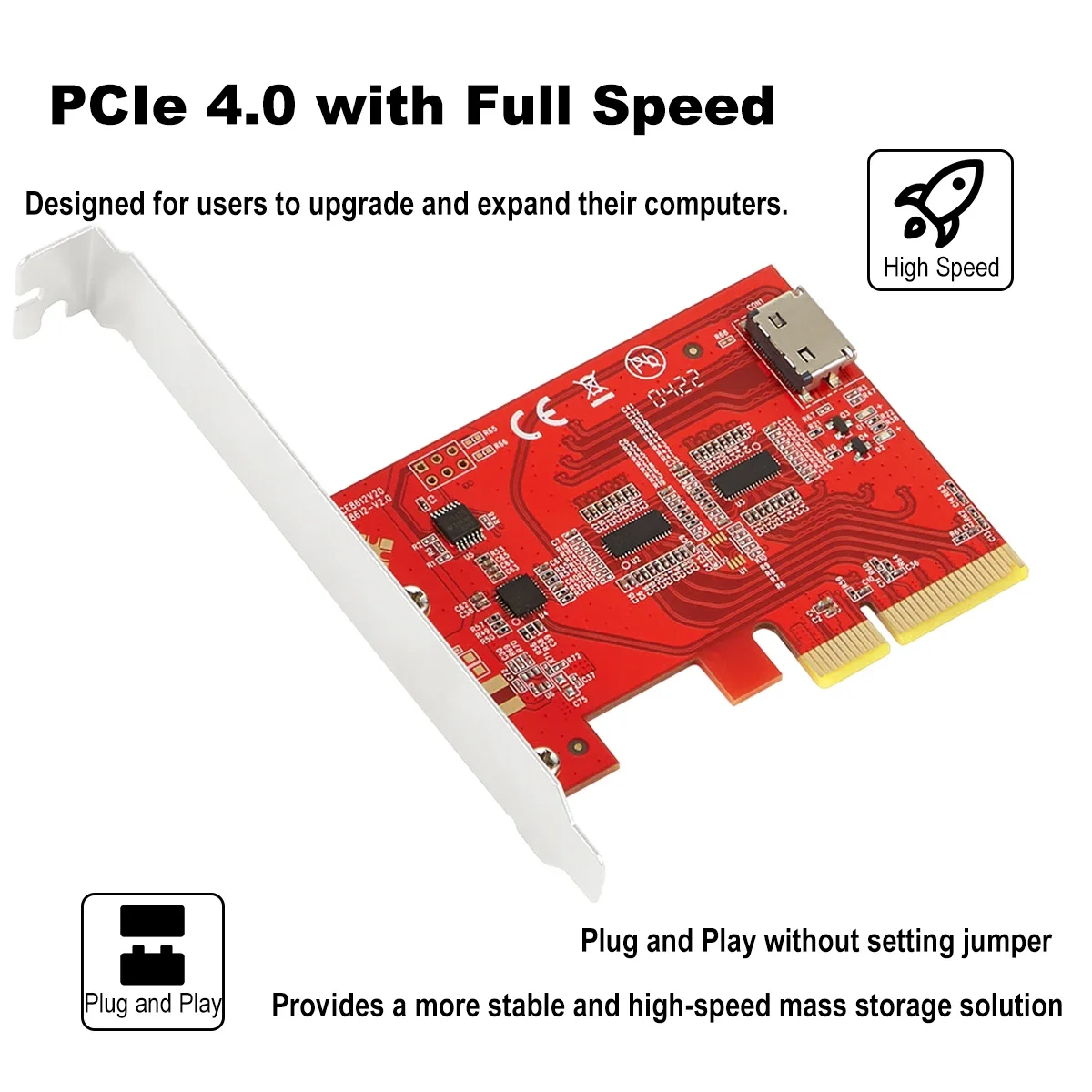 IOCREST PCIe 4.0 x4 Gen4 with Redriver to Oculink 4i SFF-8612 Add-in Card Adapter Full Speed Connect 2.5'' U.2 NVMe SSD