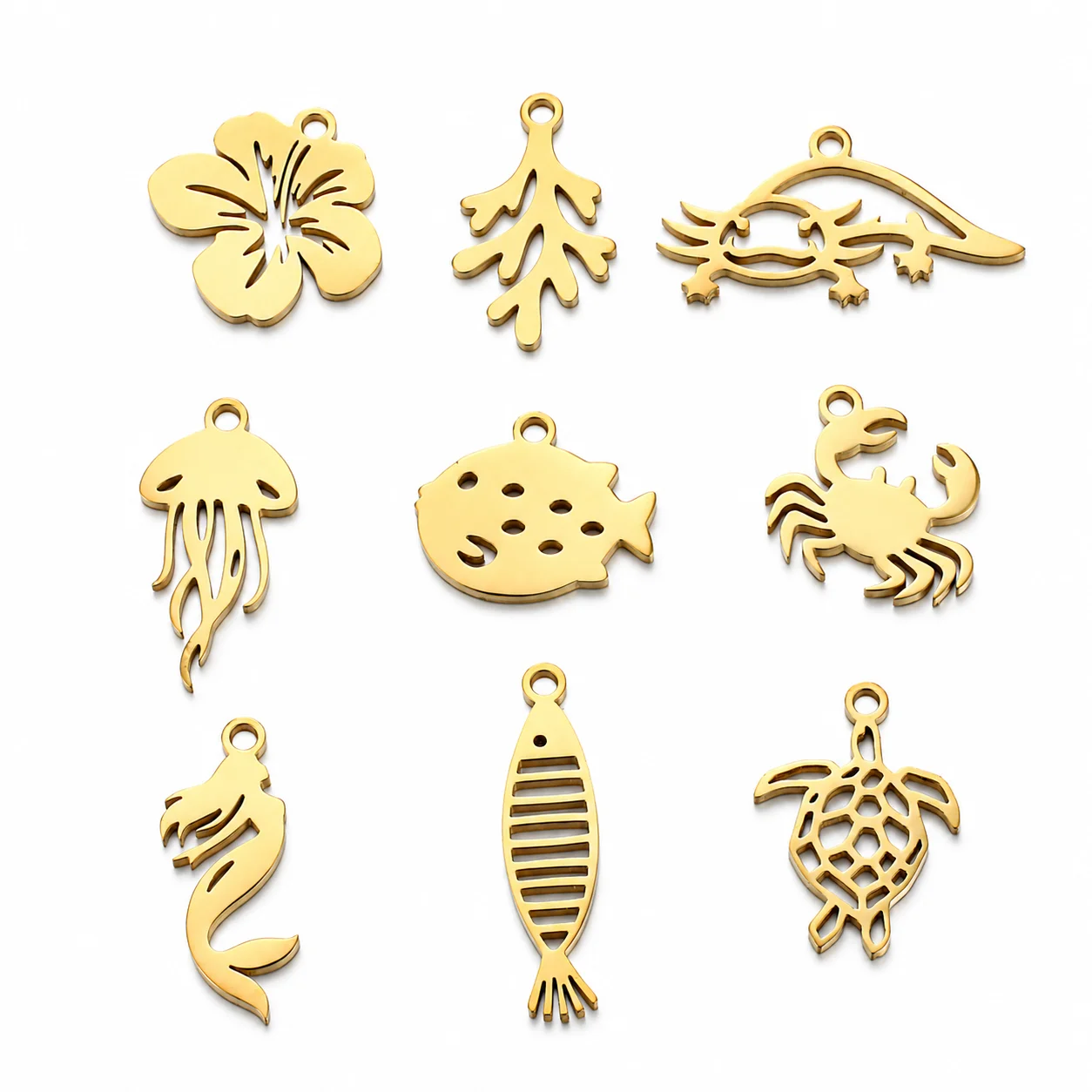 5 Piezas de Dijes de Acero Inoxidable con Forma de Pez Abulón/Flor Hawaiana/Medusa, para Collares, Pulseras y Joyería DIY
