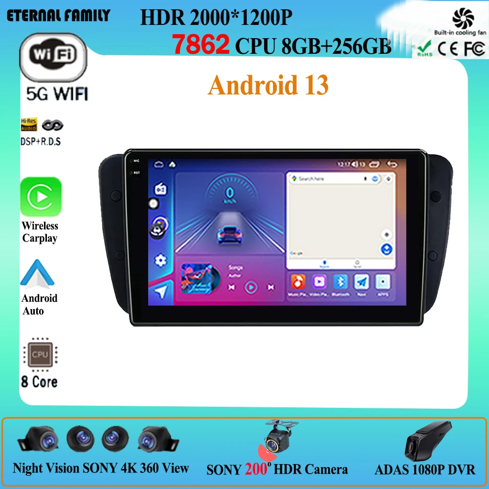 Android 13 For Seat Ibiza MK4 6J SportCoupe Ecomotive Cupra 2009 2010 2011 2012 2013 9‘’ Screen Car Multimedia Player Stereo