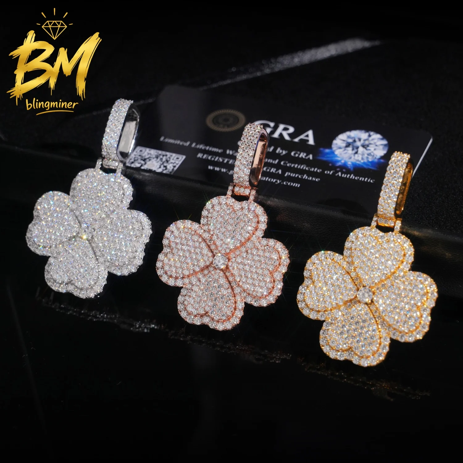 Blingminer Bling Clover VVS Moissanite Pendant For Men Women S925 Silver Pendants Jewelry Pass Diamonds Tester GRA Free Shipping