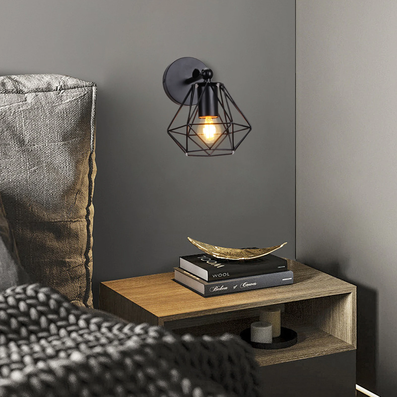 Industrial Loft LED Wall Lamp Lampshade Vintage Cage Wall Light Wall Sconce Fixture for Bedroom Living Room Home Indoor Lighting