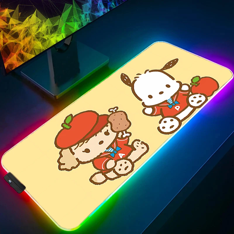 لوحة ماوس RGB حافة قفل أكبر Kawaii الخلفية سرعة الكمبيوتر لوحة المفاتيح LED حصيرة مكتبية ملحقات الألعاب P-Pochaccos Mousepad #3