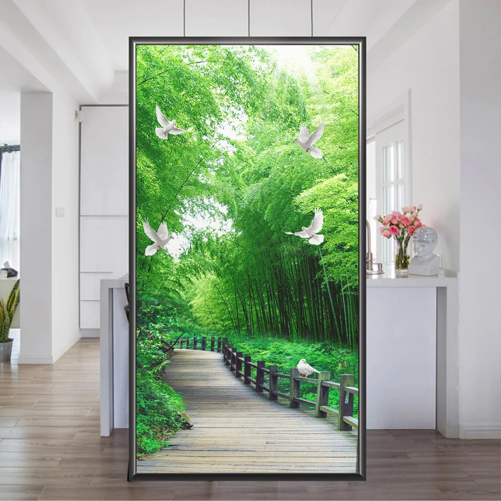 Window Privacy Film UV Blocking Heat Control Window Covering Static Cling Bamboo Forest Window Sticker for Decoration