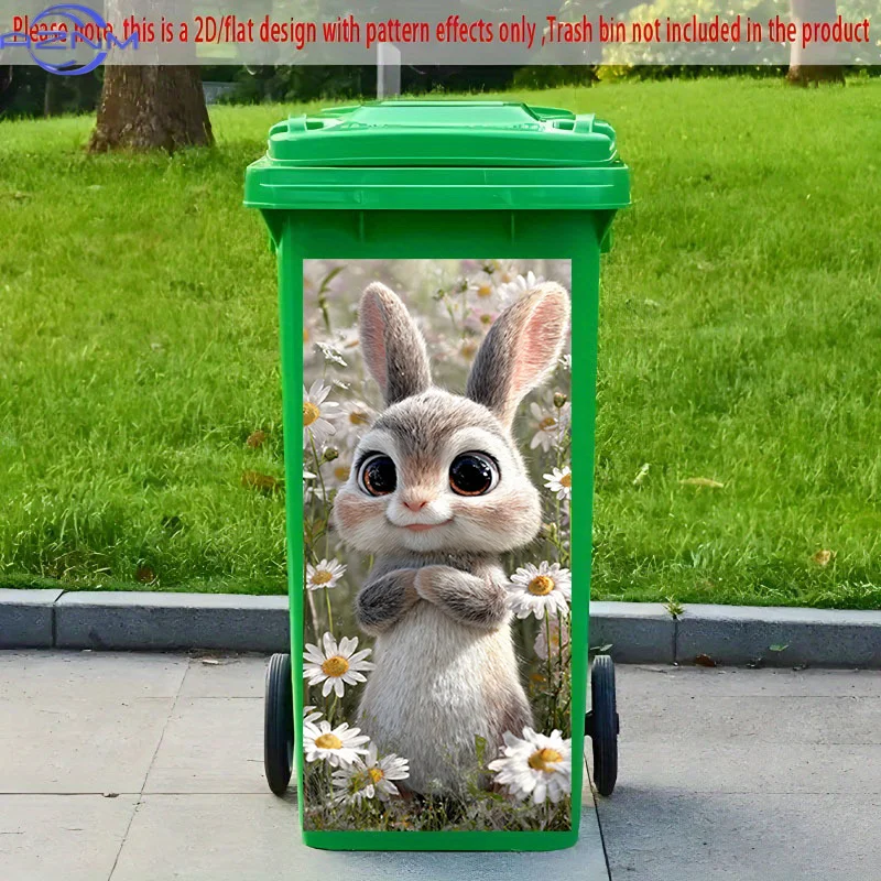 2D Flat Printing 1pc 2D Pattern Printed Kitchen Trash Can Sticker xcm Daisy and Cute Bunny Themed Kitchen Home Decor Wallpaper