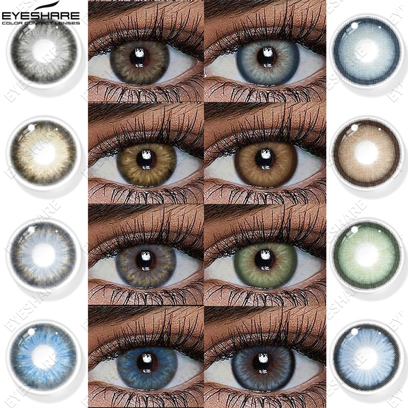 EYESHARE Natürliche farbige Kontaktlinsen für Augen, 1 Paar braune Kontaktlinsen mit blauen Augen, graue Kontakte, jährliche grüne Pupillen