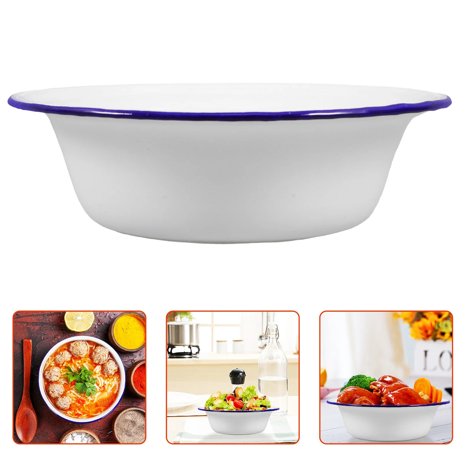 

Large Capacity Enamel Bowl Vintage Style Food Basin for Soup Rice Mixing Dough Washing Fruits Kitchen Storage Lard Oil Container