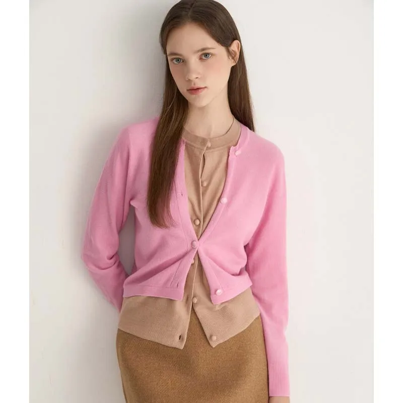 

Модный многослойный вязаный кардиган Ele Fashionable для женщин, с круглым вырезом, комбинированный, стройнящий, в 2 цветах, осенний, женский топ