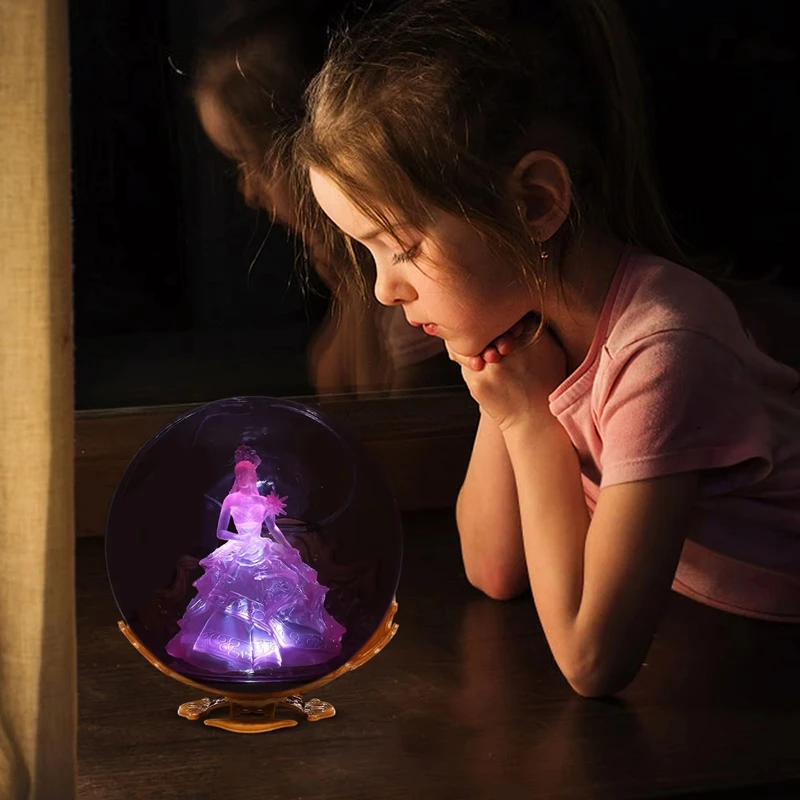Crystal Ball Girl Popcorn Bucket Glowing Light Up Princess Ornament Magical Witch Creative Design Home Decor Candy Storage Gift