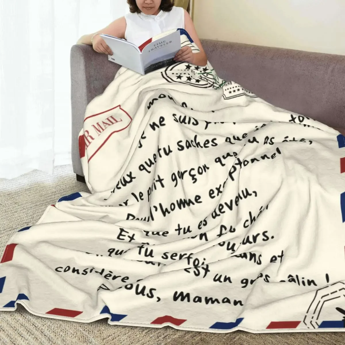 Manta suave con estampado de letras francesas para el hogar, manta de lana de Coral con estampado de amor a mi hijo, para ropa de cama, alfombra para exteriores, tamaño doble y King