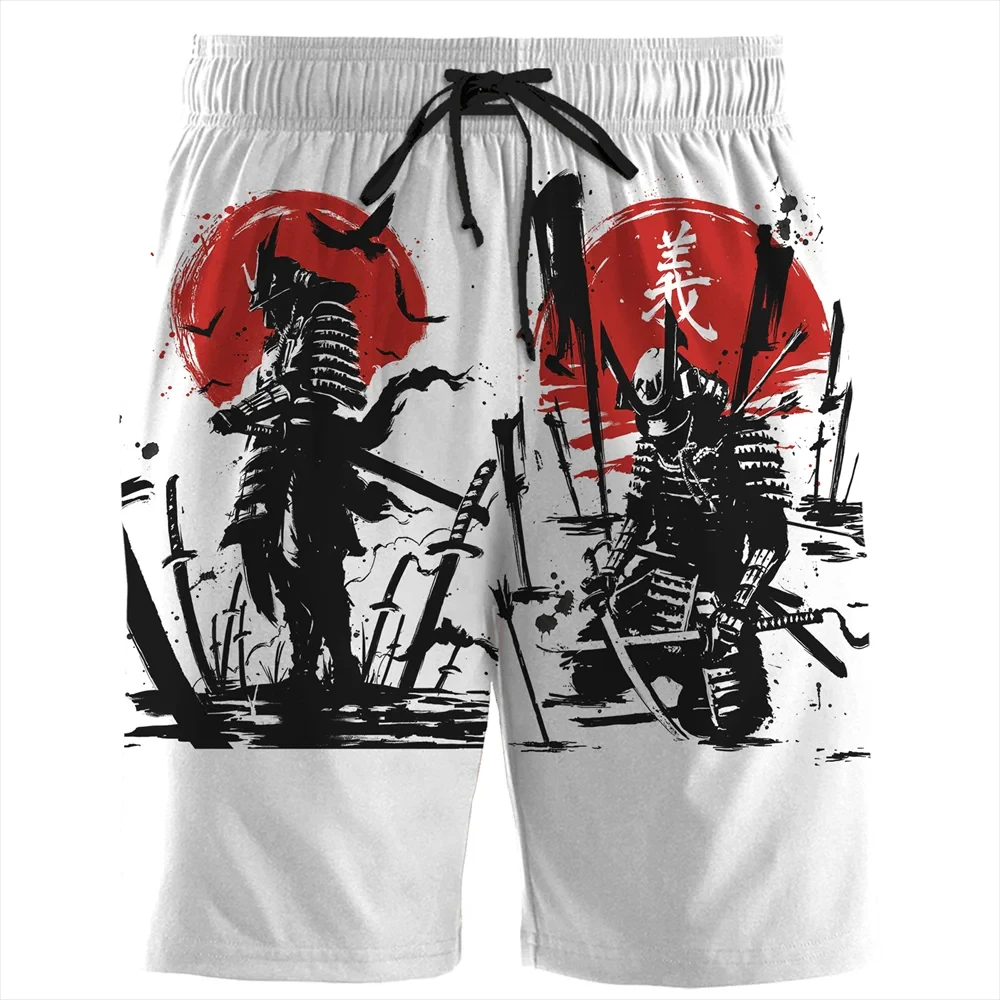 Japan Sakura Samurai beach shorts quick dry men sexy bodybuilding harajuku summer casual male gym pour Homme low waist fitness