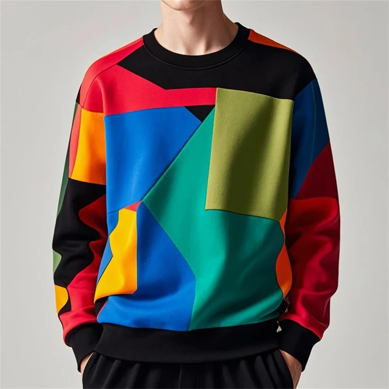 2024 New Swetshirts For Men Harajuku Colorful Plaid Print Man Women Long Sleeve Hoodies Autumn Oversized Streetwear Boys Hoodie