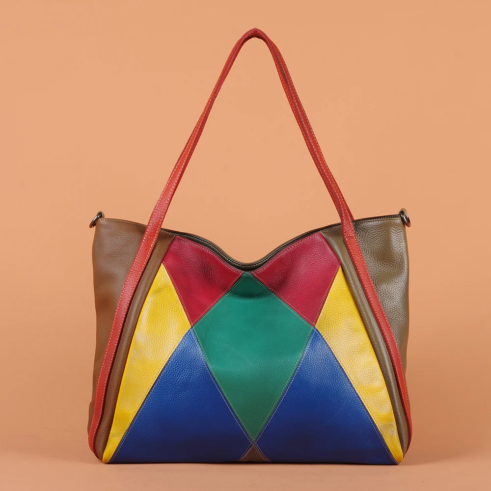 Colorful Leather Women's Bag Fashion Rhombus Colorful Clash Personalized Handbag Women's Single Shoulder Crossbody Bag