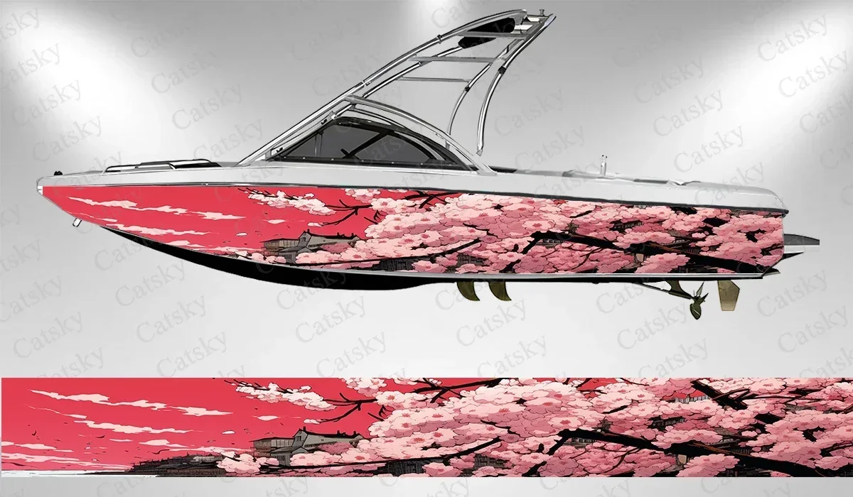 Pink Cherry Blossoms Bloom Great Boat Stickers Vinyl Boat Wrap for Pontoonman Console Deck Boat Fishing Platform Decal Sticker