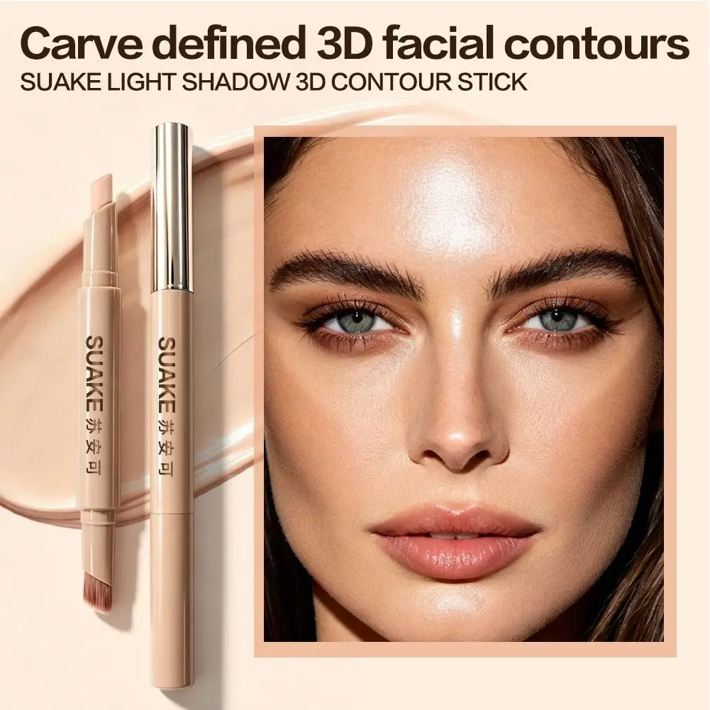 Double-Ended Contouring Pencil Dual-Head Highlighter / Contour Stick Creamy Texture 3D Nose Shadow Pen For Facial Sculpting