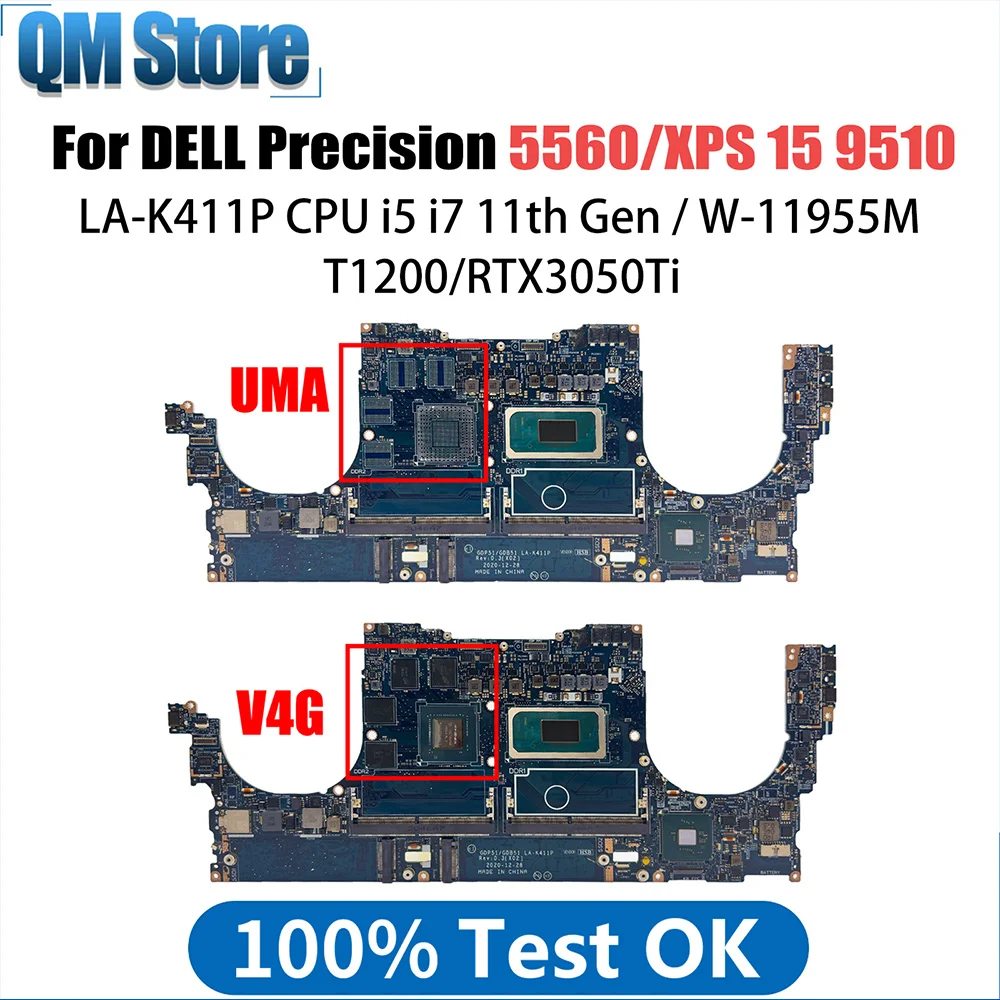 

LA-K411P Mainboard For Dell PRECISION 5560 Laptop Motherboard CN 01V4T3 0NG7N9 With i5 i7 i9-11th Gen CPU T1200-RTX3050Ti