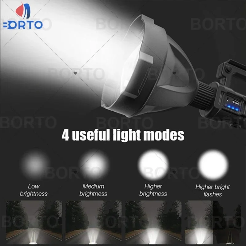 Lanterna LED poderosa portátil com suporte montável, holofote portátil, holofote recarregável USB, lanterna à prova d\'água, P90