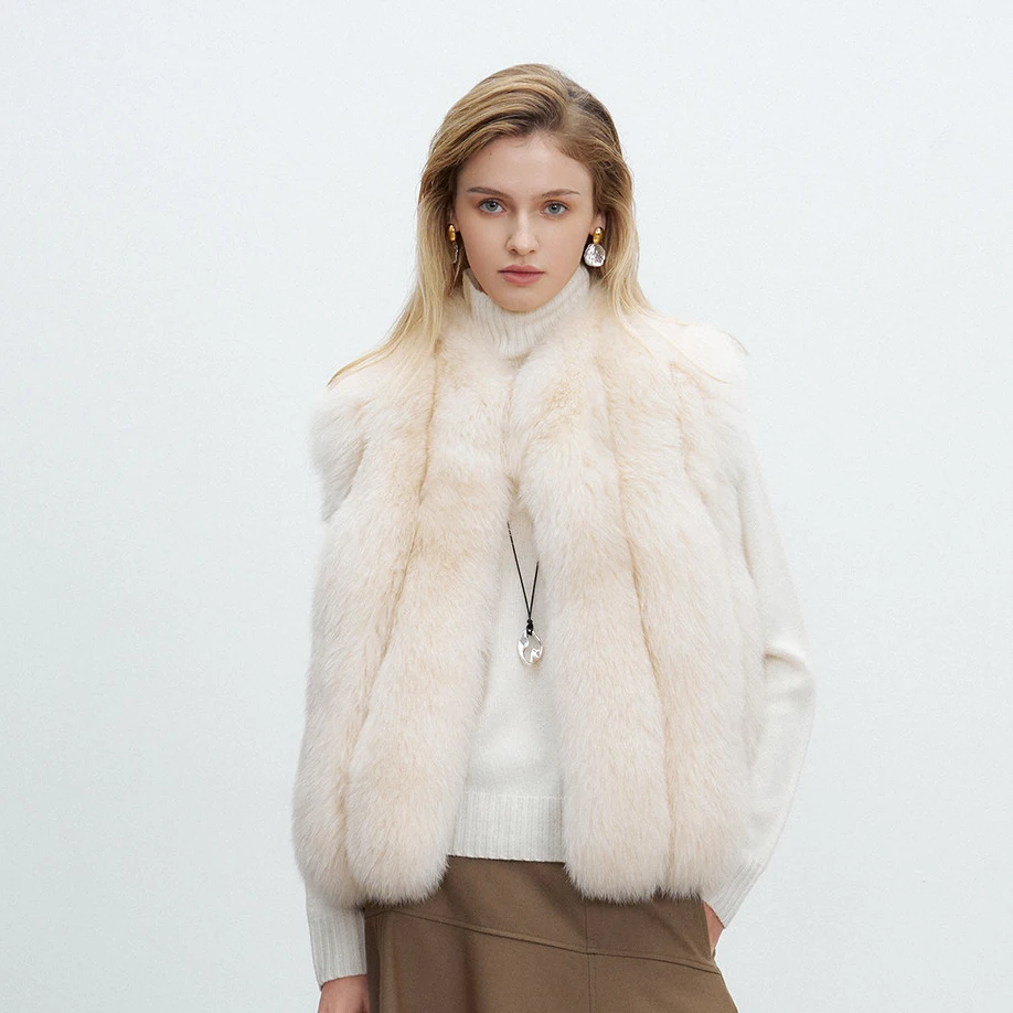 Women Stand Collar Faux Fur Vest Sleeveless Fluffy Fur Gilet Vertical Striped Winter Fur Waistcoat Casual Outerwear