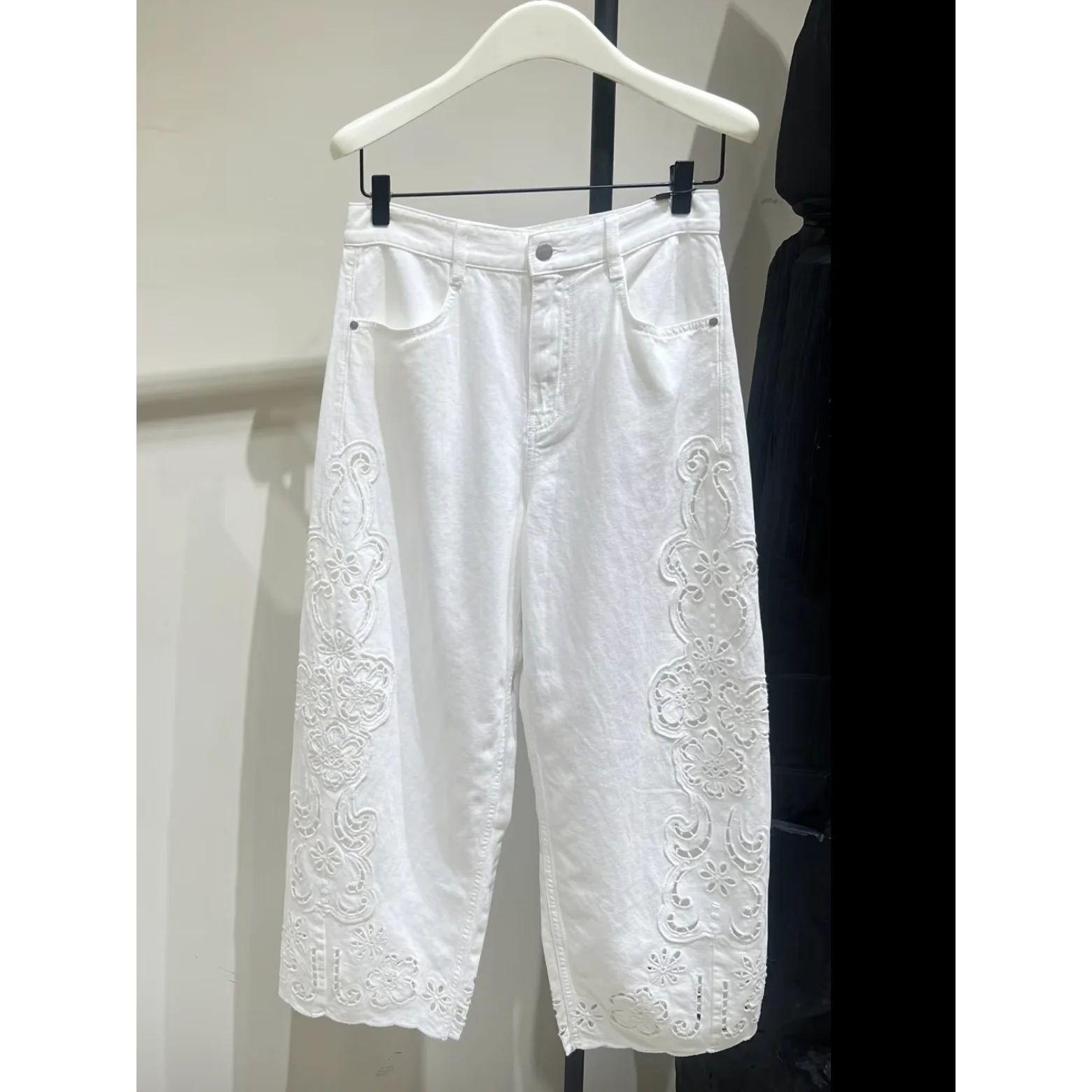 Heidd Sweet Floral Embroidery White Casual Nine-Tenths Jeans High Waist Cotton Summer Ladies Straight Leg No Stretch