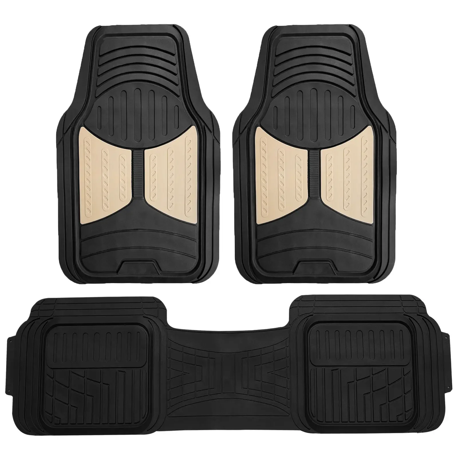 

Beige Black Floor Mats 3pcs Set Heavy Duty Auto Mats Universal Fit