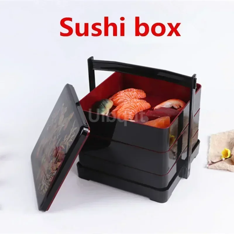 Fiambrera japonesa de tres capas para sushi, paquete de comida rápida para pícnic, bento, regalo de dulces